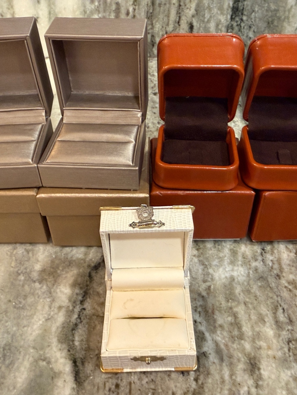 5 Leather-Style Ring Boxes - Brown & Metallic Assorted Colors